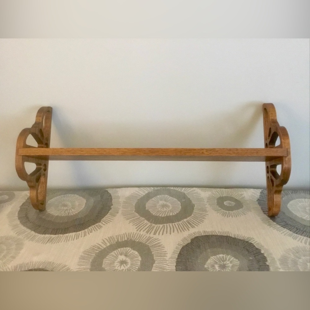 Solid oak dish display decorative farmhouse wall shelf reversible 24”